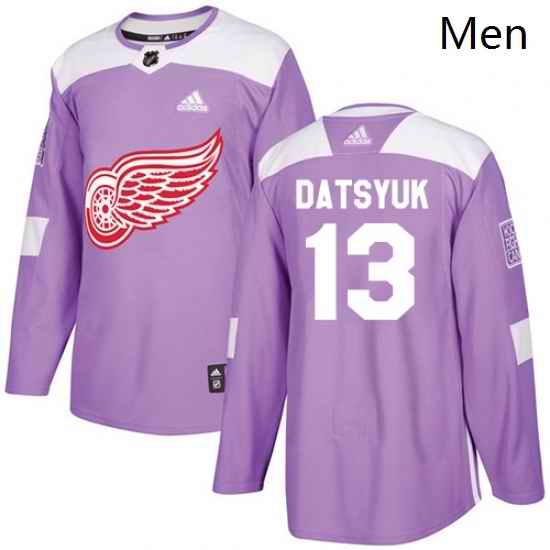 Mens Adidas Detroit Red Wings 13 Pavel Datsyuk Authentic Purple Fights Cancer Practice NHL Jersey